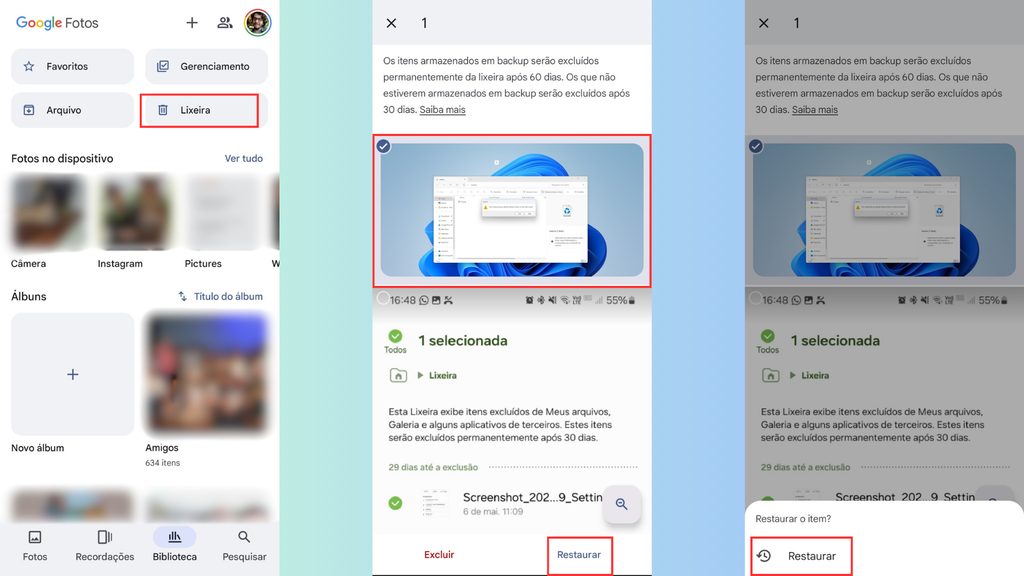 Como restaurar vídeos na lixeira do Google Fotos (Imagem: Captura de tela/Bruno De Blasi/Canaltech)