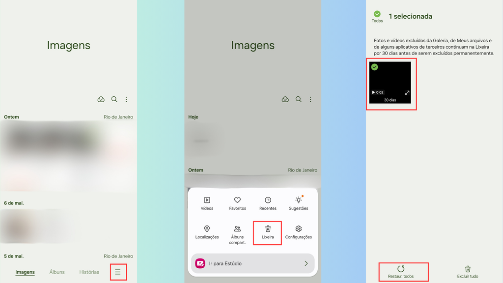 Como restaurar vídeos na lixeira da Galeria da Samsung (Imagem: Captura de tela/Bruno De Blasi/Canaltech)
