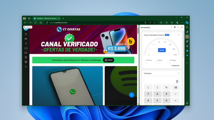 Edge ganha teste de velocidade da internet na barra lateral - 1
