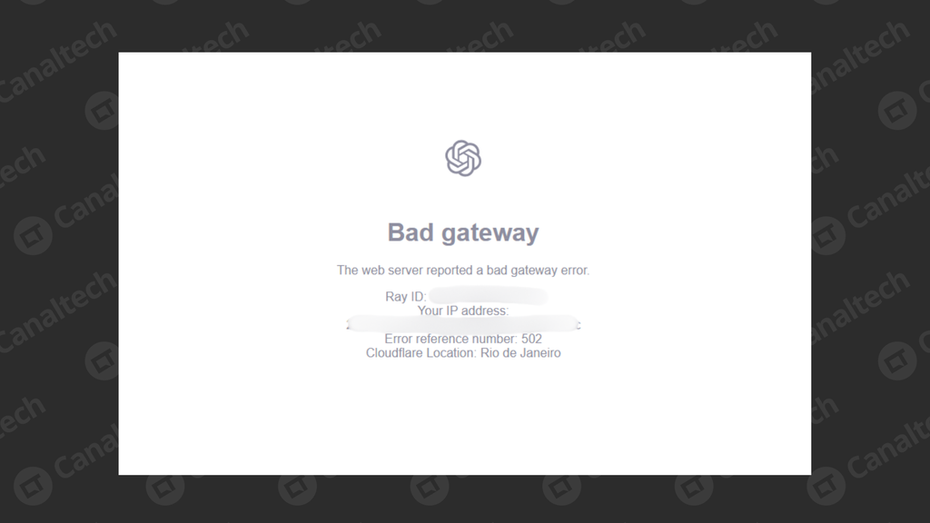 ChatGPT retorna erro ao acessá-lo na manhã desta terça-feira (4) (Imagem: Captura de tela/Bruno De Blasi/Canaltech)