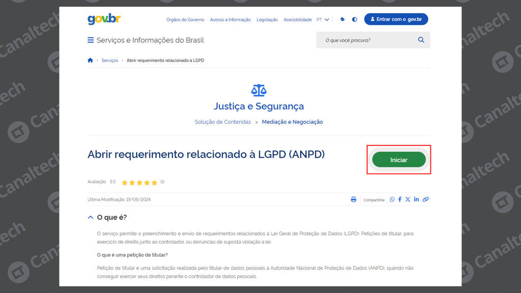 Como fazer uma petição ou denúncia para a ANPD (Imagem: Captura de tela/Bruno De Blasi/Canaltech)