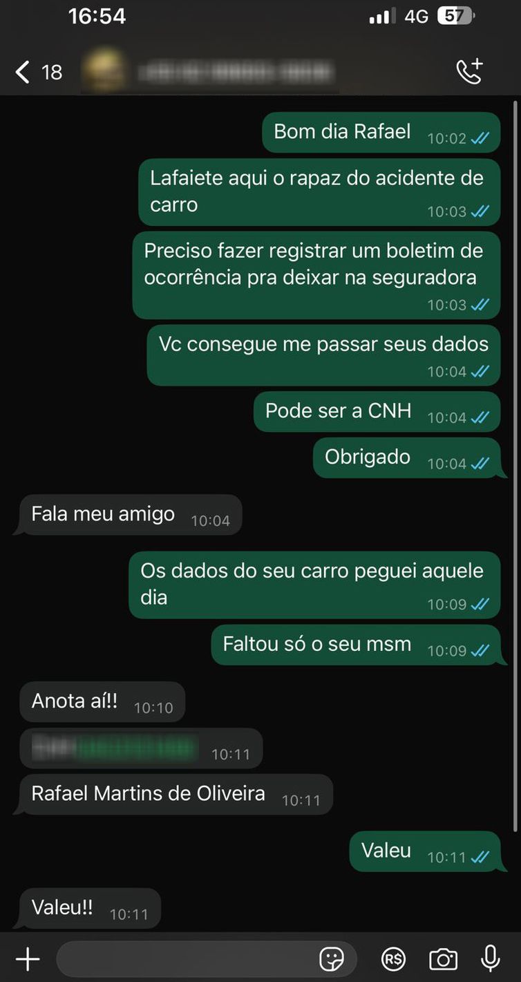 Brasília (DF), 19/11/2024 - Tentativa de golpe. Print de conversa do Tenente-Coronel Rafael Martins de Oliveira com Lafaiete Teixeira Caitano, que teve seus documentos usados indevidamente. Foto: Agência Brasil/Divulgação